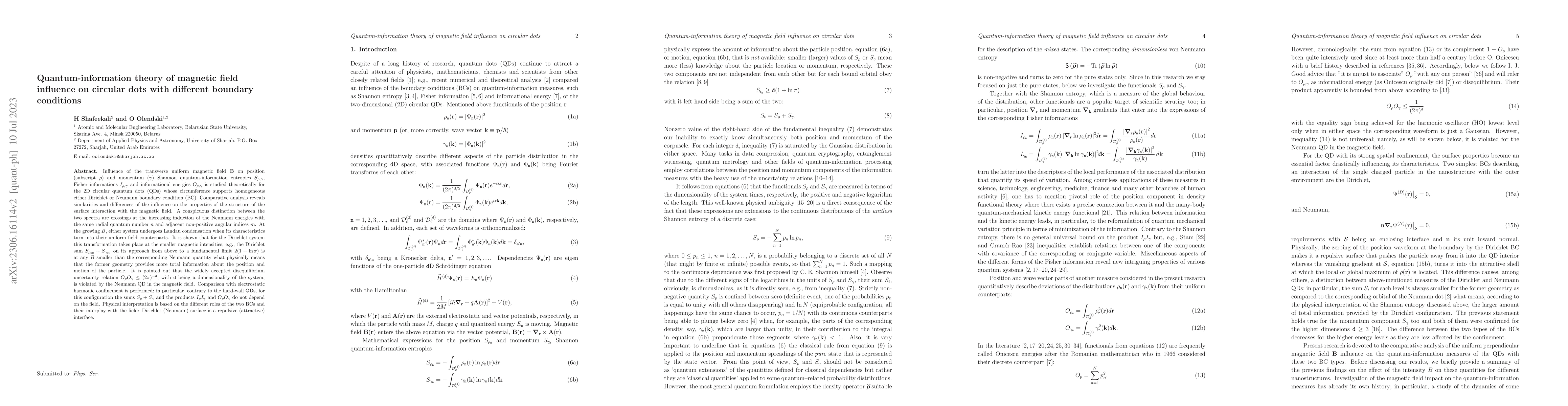 Thumbnail for Quantum-information theory of magnetic field influence on circular dots
  with different boundary conditions