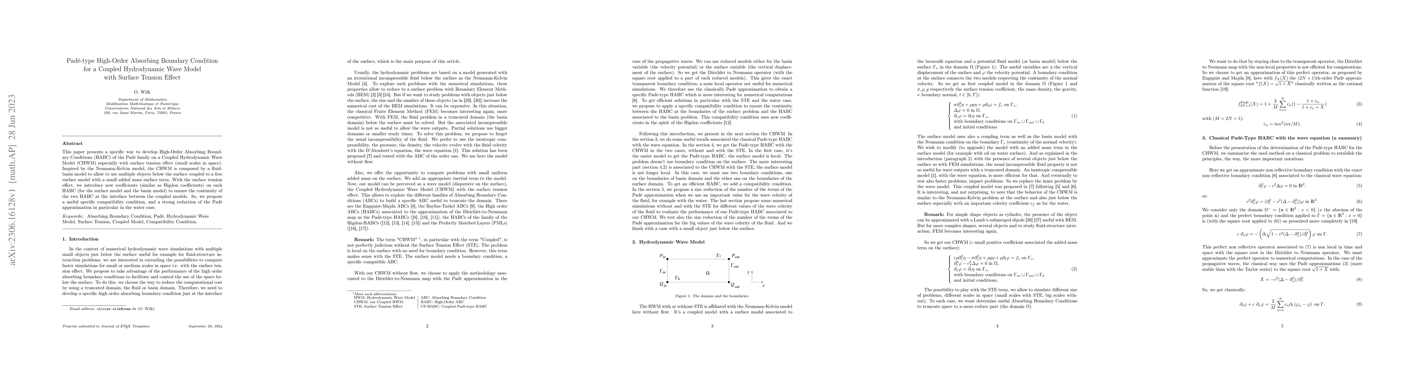 Thumbnail for Pad{\'e}-type High-Order Absorbing Boundary Condition for a Coupled
  Hydrodynamic Wave Model with Surface Tension Effect