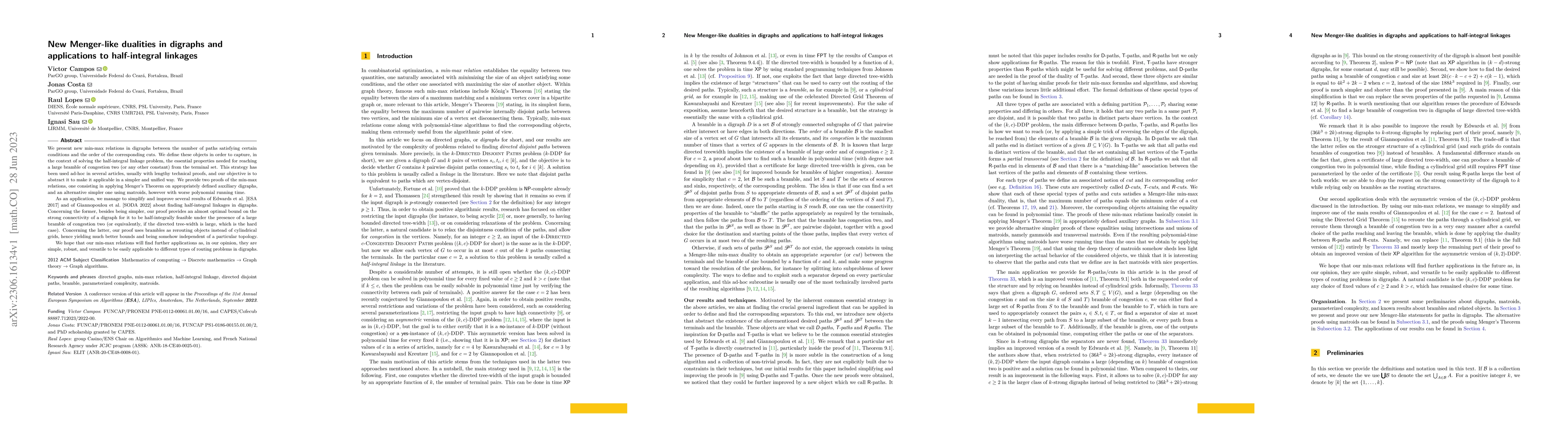 Thumbnail for New Menger-like dualities in digraphs and applications to half-integral
  linkages