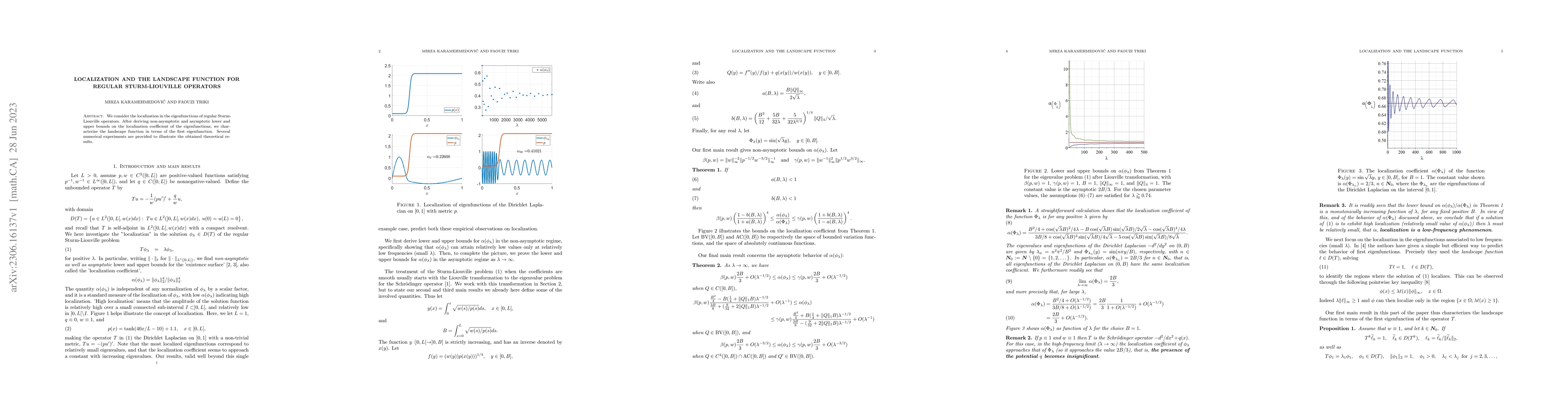 Thumbnail for Localization and the landscape function for regular Sturm-Liouville
  operators