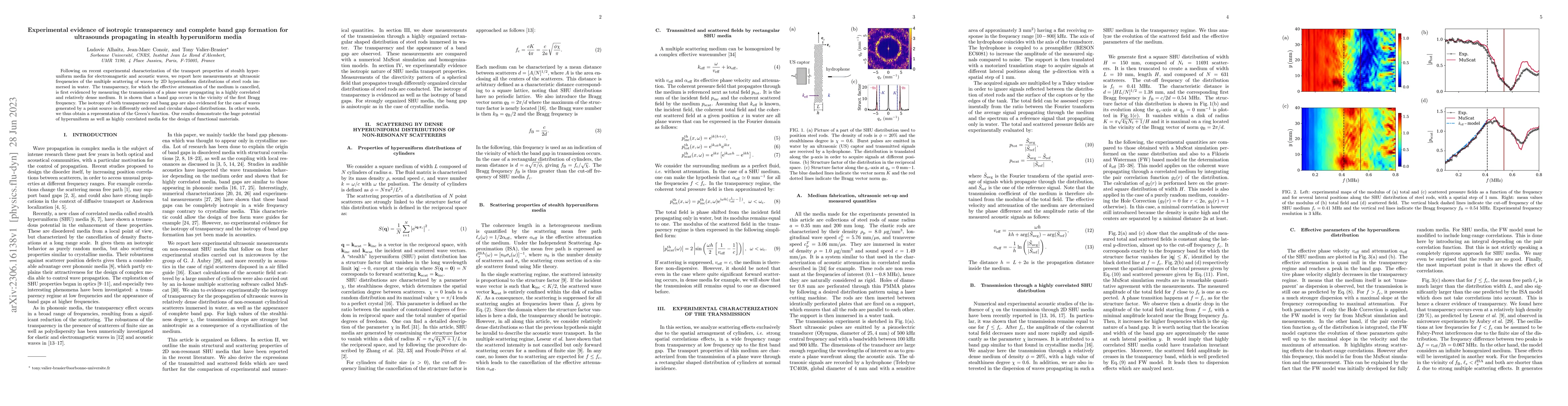 Thumbnail for Experimental evidence of isotropic transparency and complete band gap
  formation for ultrasounds propagating in stealth hyperuniform media