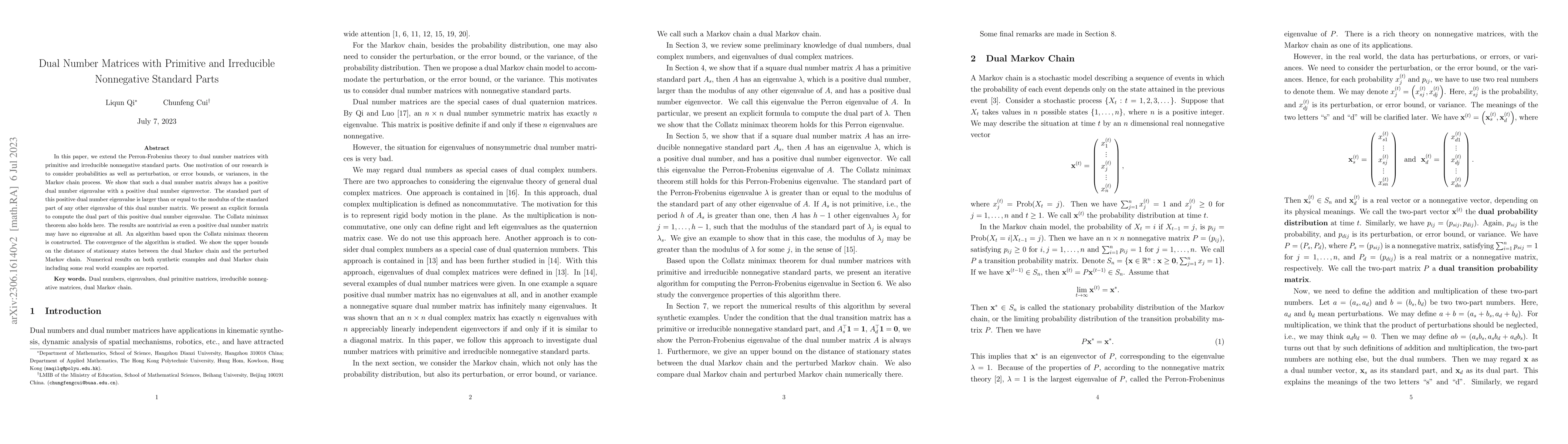 Thumbnail for Dual Number Matrices with Primitive and Irreducible Nonnegative Standard
  Parts