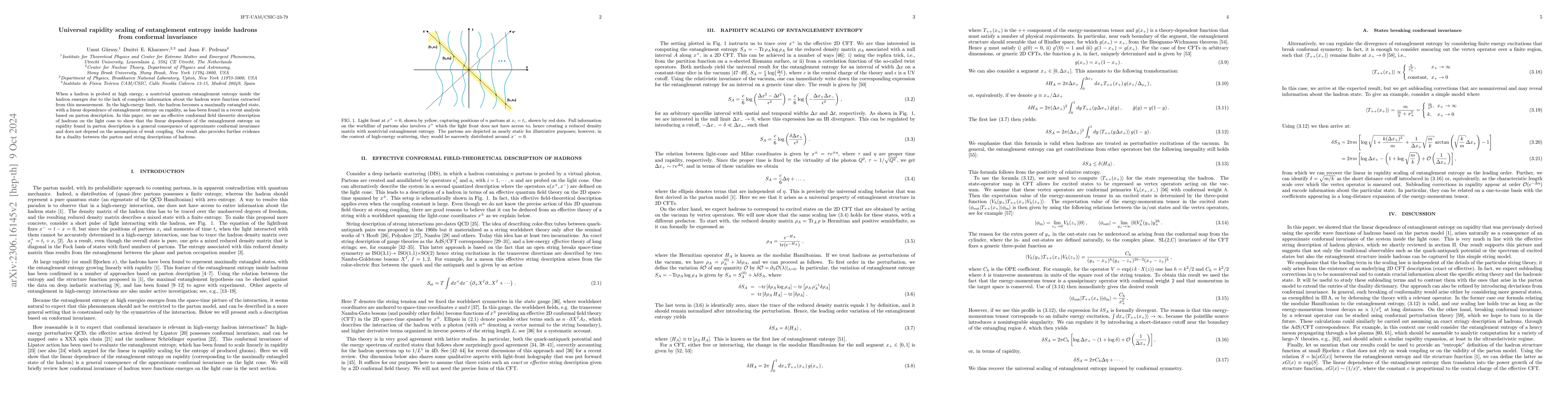 Thumbnail for Universal rapidity scaling of entanglement entropy inside hadrons from
  conformal invariance