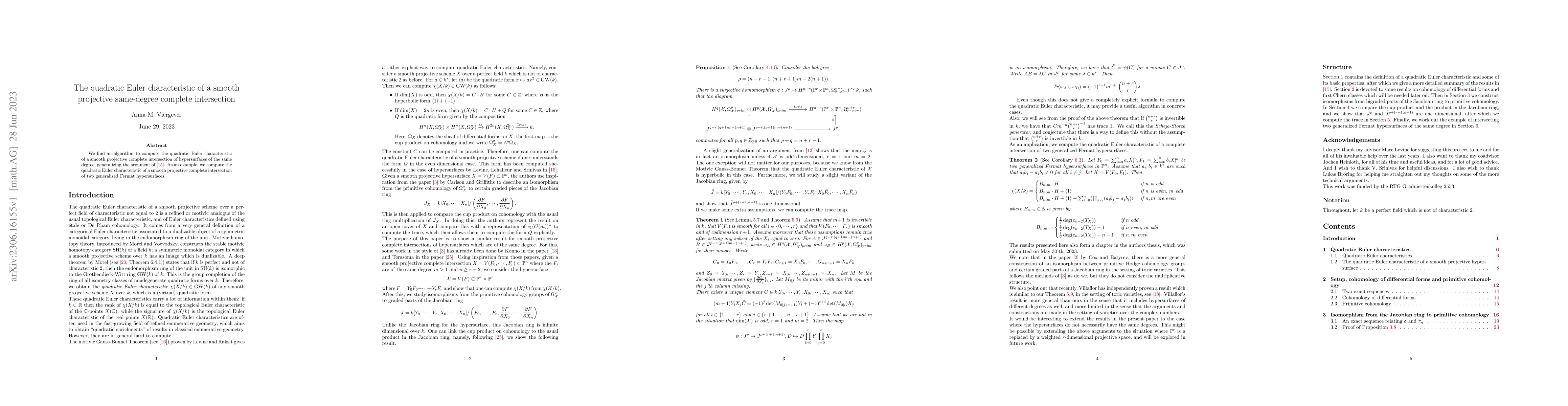 Thumbnail for The quadratic Euler characteristic of a smooth projective same-degree
  complete intersection