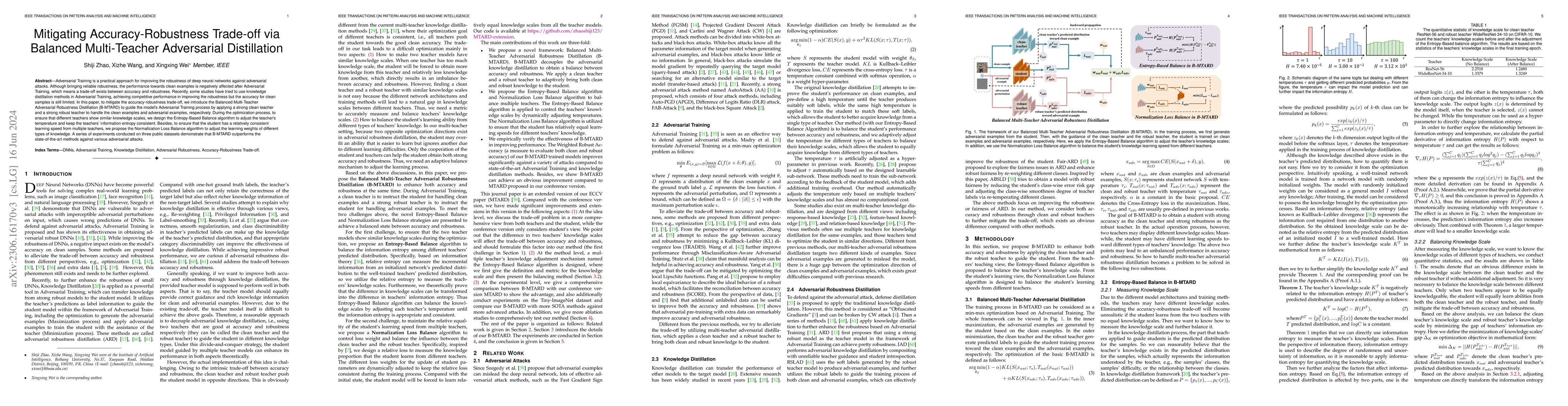 Thumbnail for Mitigating Accuracy-Robustness Trade-off via Balanced Multi-Teacher
  Adversarial Distillation