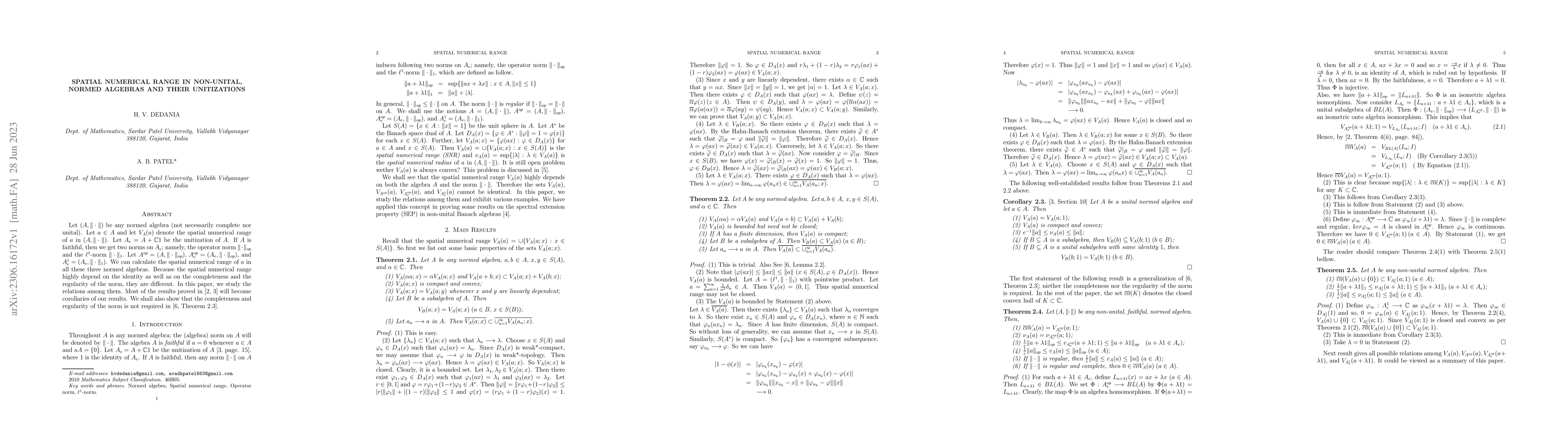 Thumbnail for Spatial Numerical Range in Non-unital, Normed algebras and their
  Unitizations
