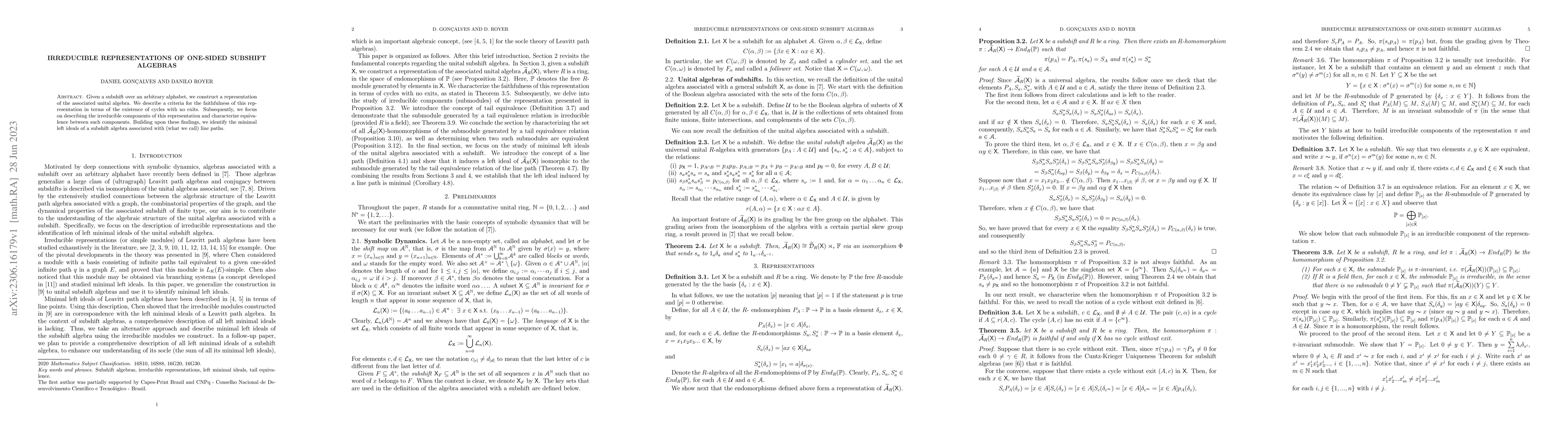Thumbnail for Irreducible representations of one-sided subshift algebras