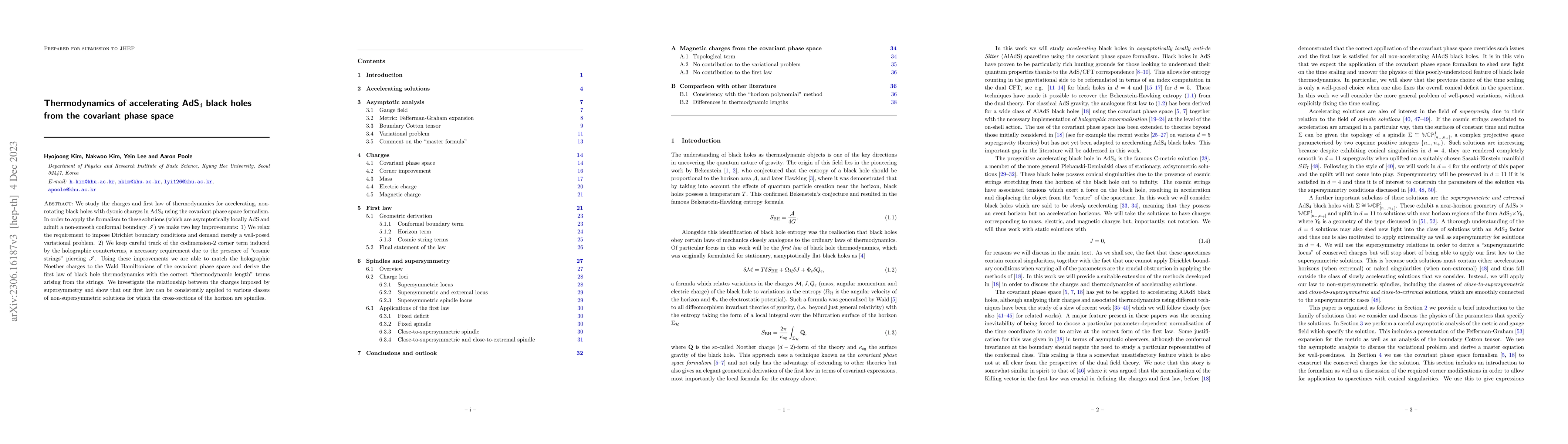 Thumbnail for Thermodynamics of accelerating AdS$_4$ black holes from the covariant
  phase space