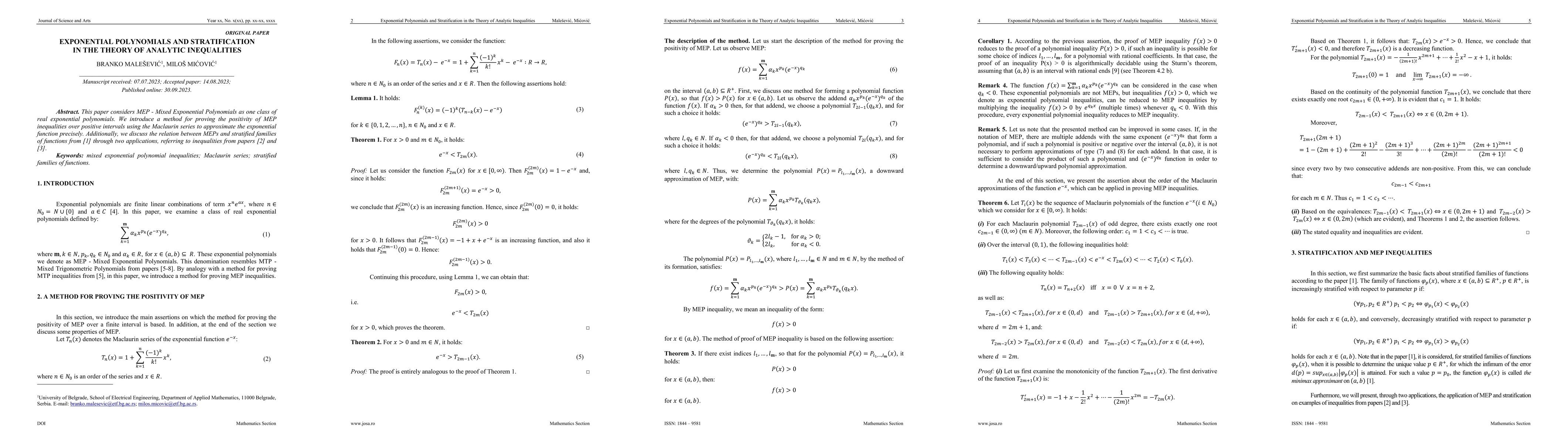Thumbnail for Exponential Polynomials and Stratification in the Theory of Analytic
  Inequalities