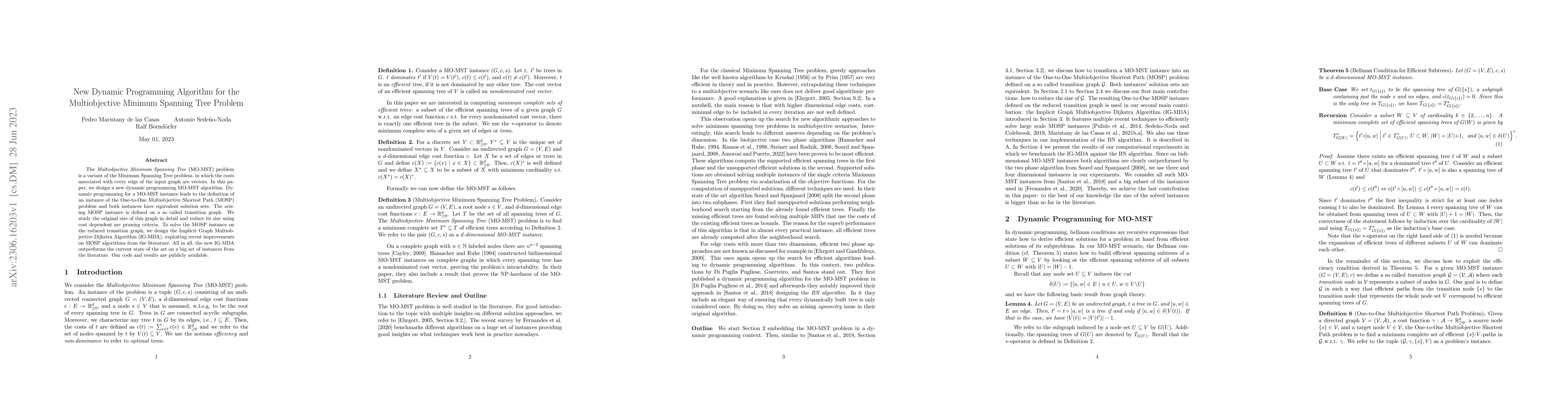 Thumbnail for New Dynamic Programming Algorithm for the Multiobjective Minimum
  Spanning Tree Problem