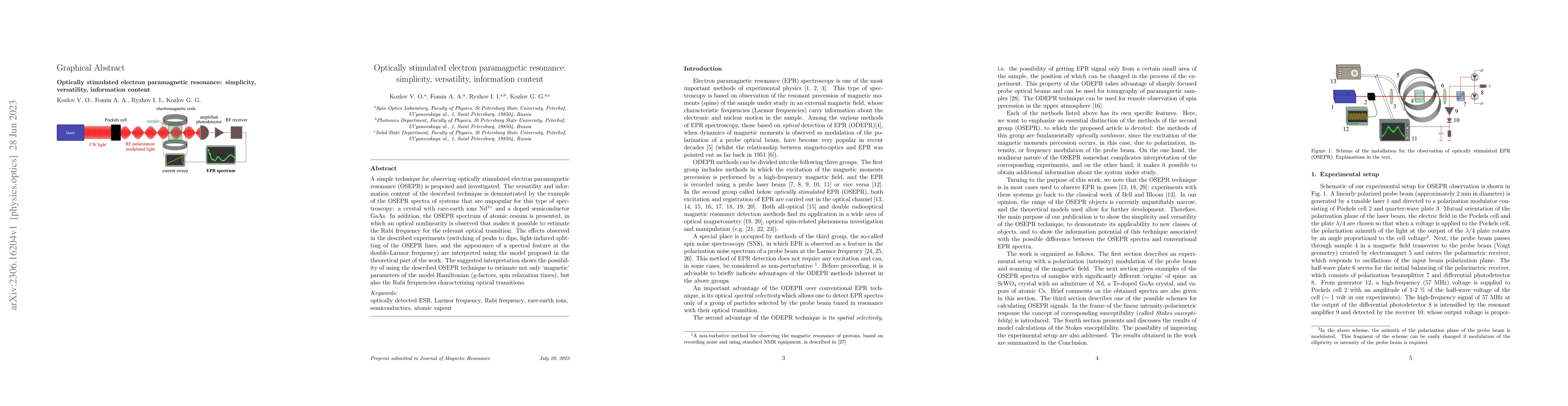 Thumbnail for Optically stimulated electron paramagnetic resonance: simplicity,
  versatility, information content