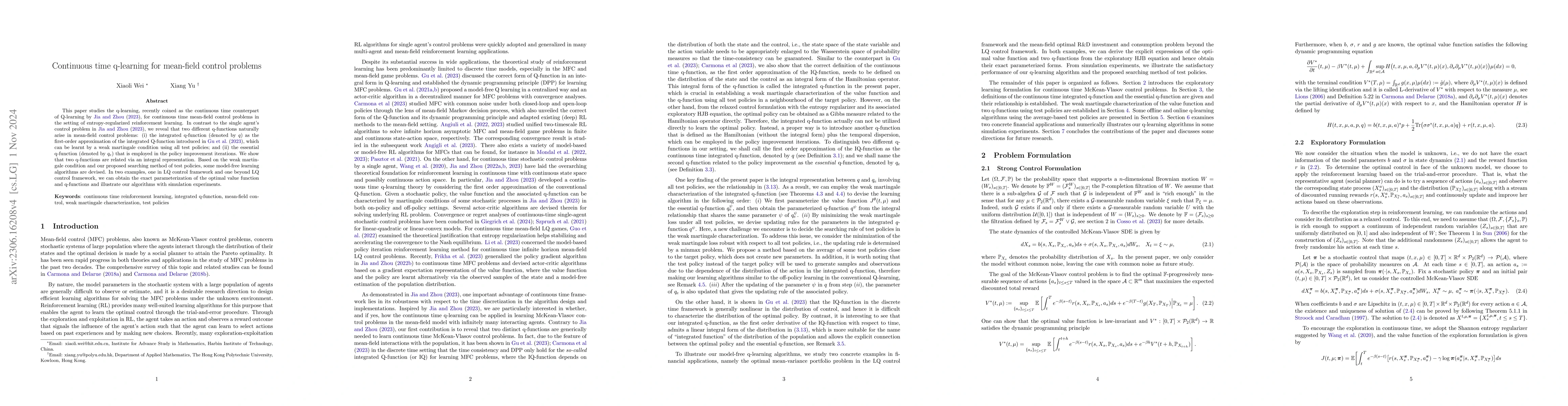 Thumbnail for Continuous-time q-learning for mean-field control problems