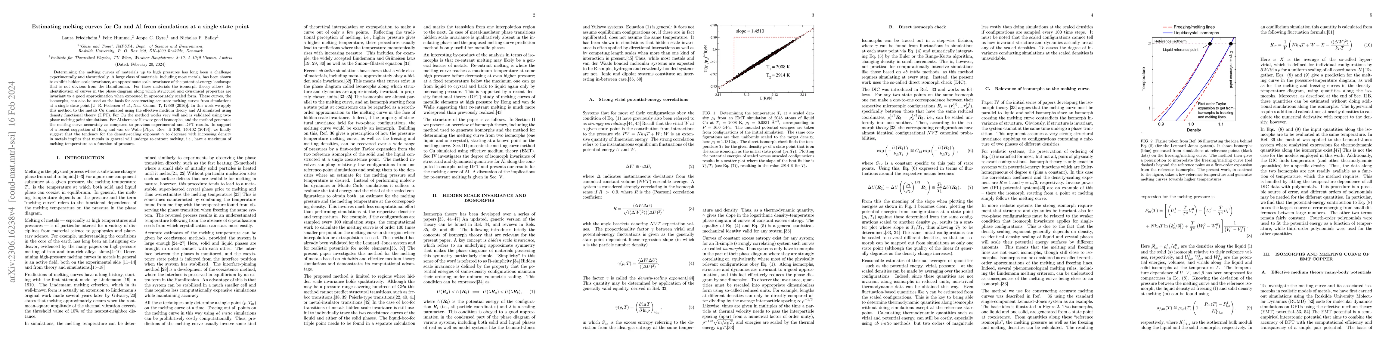 Thumbnail for Estimating melting curves for Cu and Al from simulations at a single
  state point