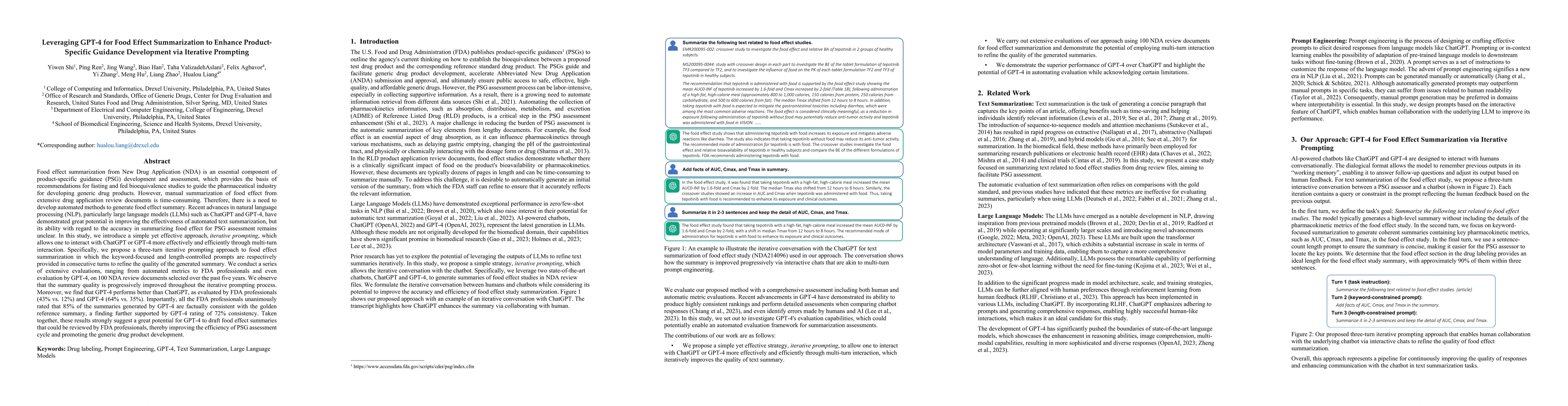 Thumbnail for Leveraging GPT-4 for Food Effect Summarization to Enhance
  Product-Specific Guidance Development via Iterative Prompting
