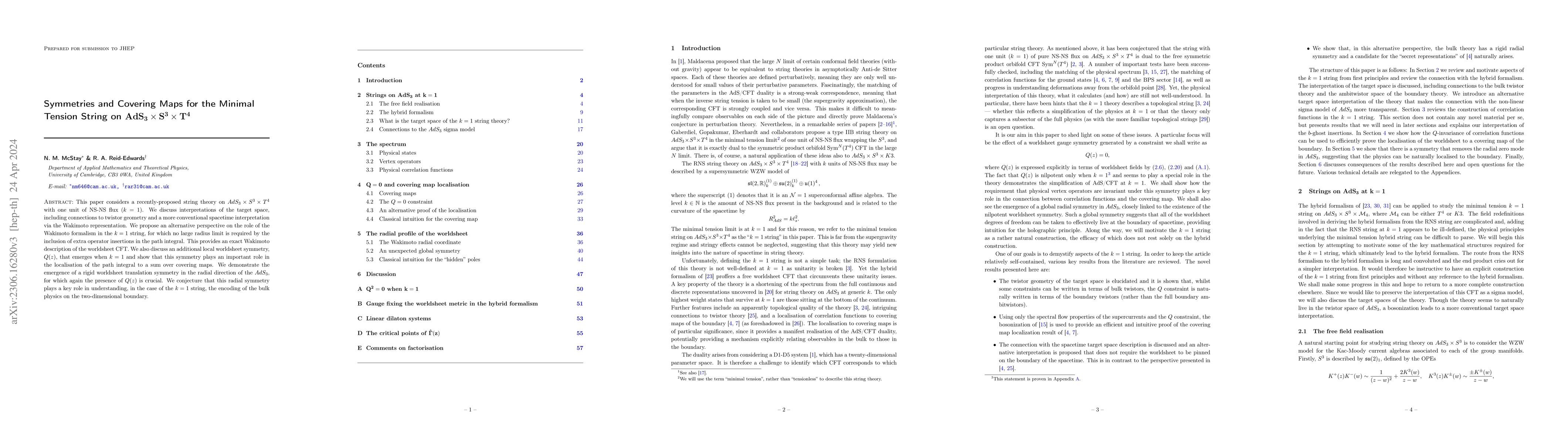 Thumbnail for Symmetries and Covering Maps for the Minimal Tension String on
  $\mathbf{AdS_3\times S^3\times T^4}$