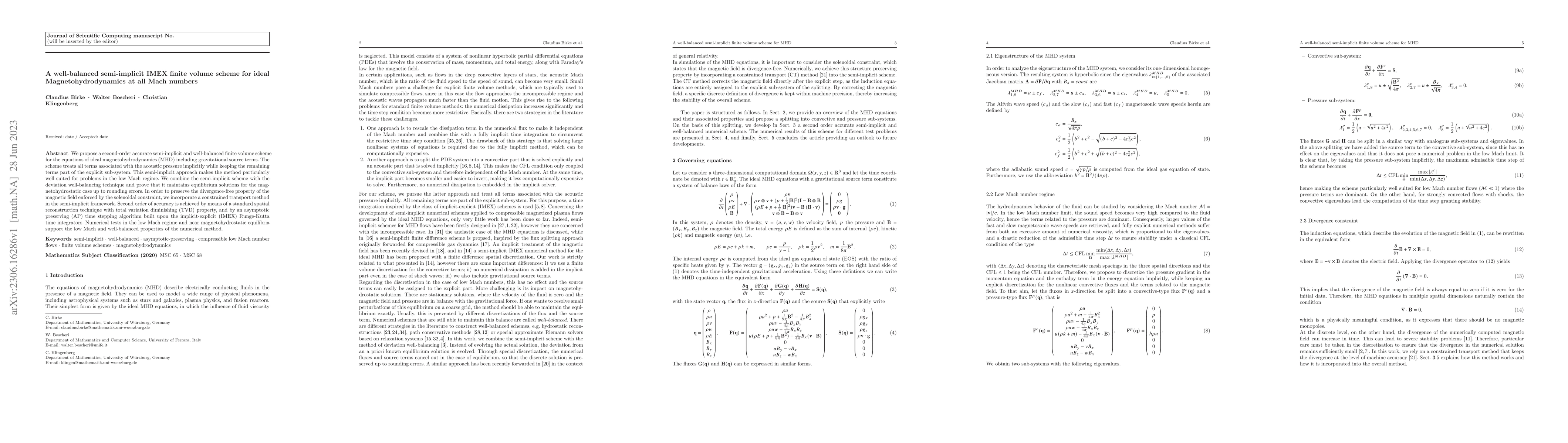 Thumbnail for A well-balanced semi-implicit IMEX finite volume scheme for ideal
  Magnetohydrodynamics at all Mach numbers