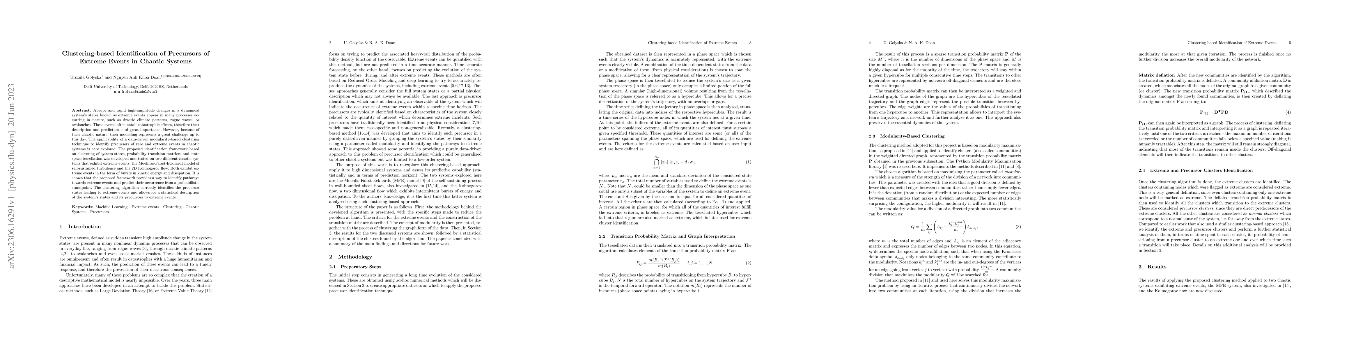 Thumbnail for Clustering-based Identification of Precursors of Extreme Events in
  Chaotic Systems