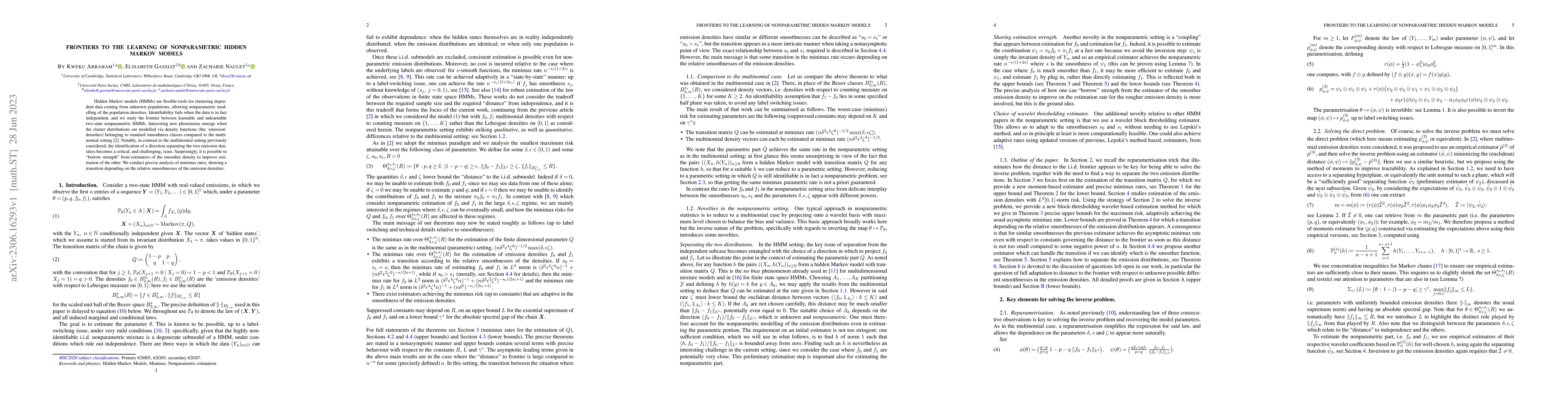 Thumbnail for Frontiers to the learning of nonparametric hidden Markov models