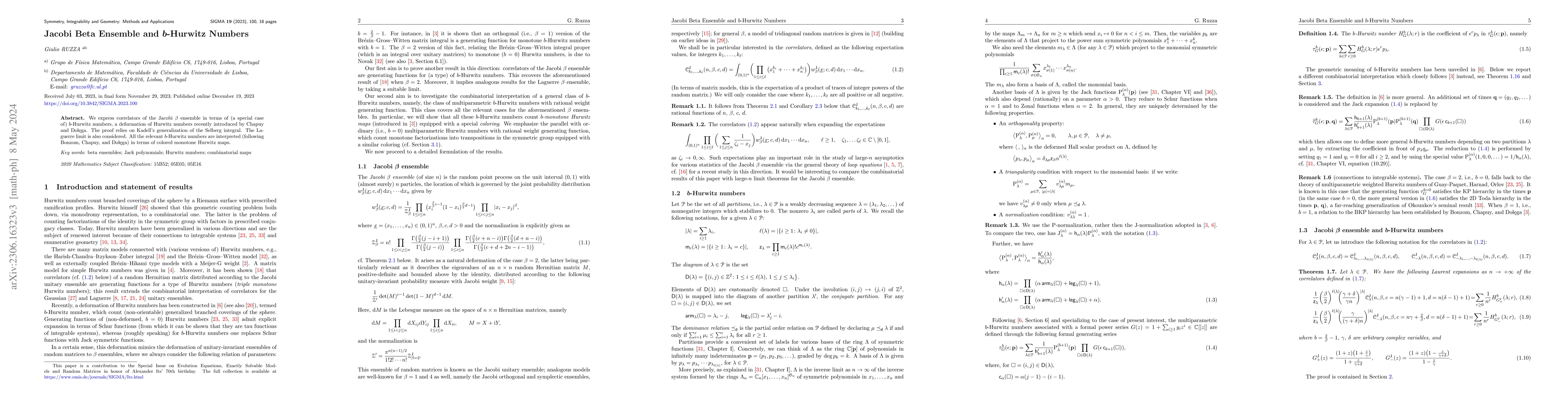 Thumbnail for Jacobi Beta Ensemble and $b$-Hurwitz Numbers