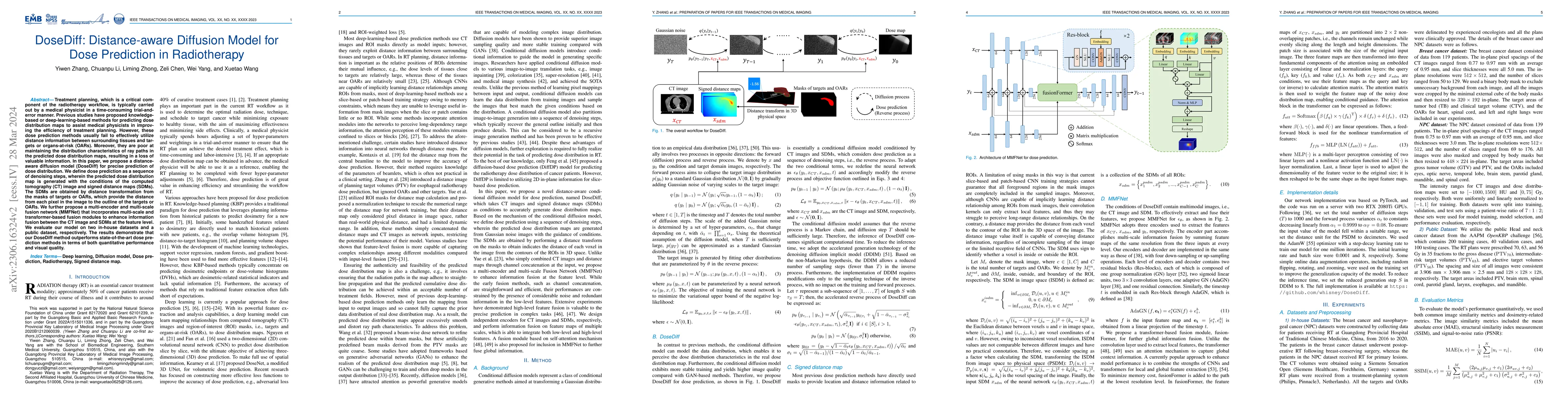 Thumbnail for DoseDiff: Distance-aware Diffusion Model for Dose Prediction in
  Radiotherapy
