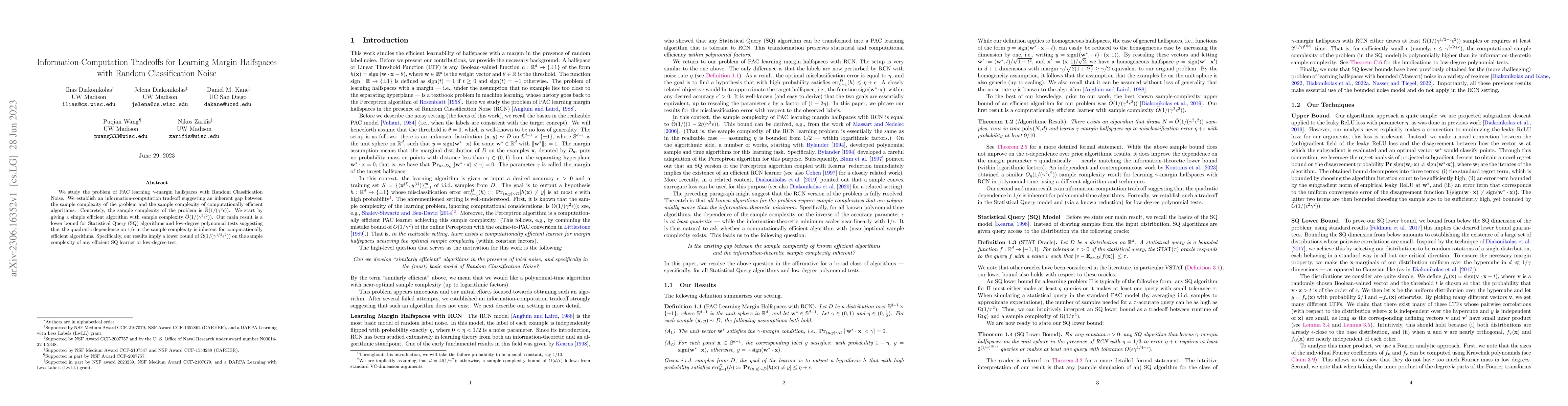 Thumbnail for Information-Computation Tradeoffs for Learning Margin Halfspaces with
  Random Classification Noise