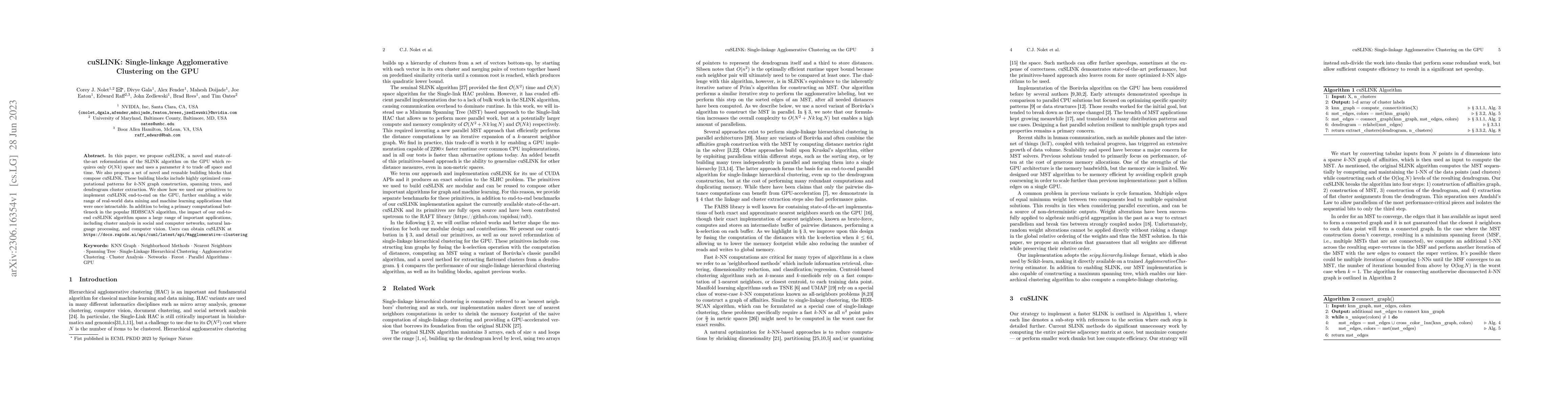 Thumbnail for cuSLINK: Single-linkage Agglomerative Clustering on the GPU