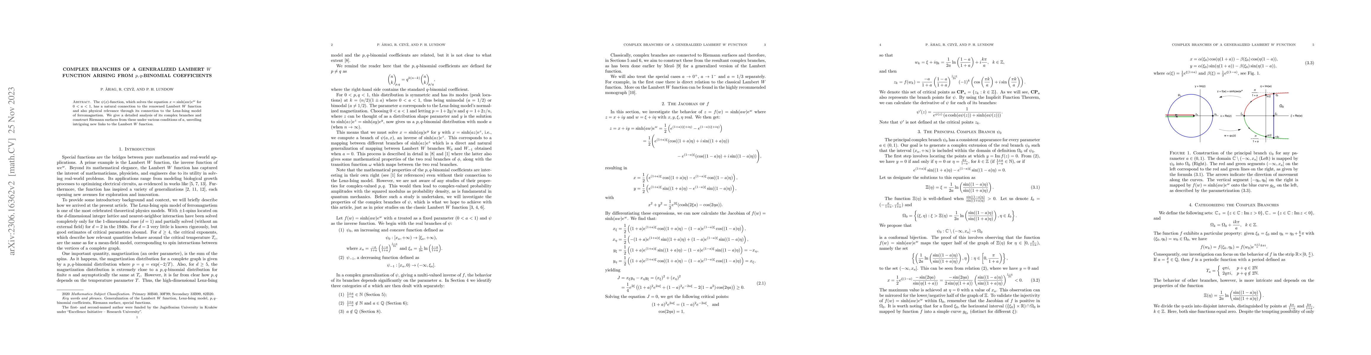 Thumbnail for Complex branches of a generalised Lambert $W$ function arising from
  $p,q$--binomial coefficients