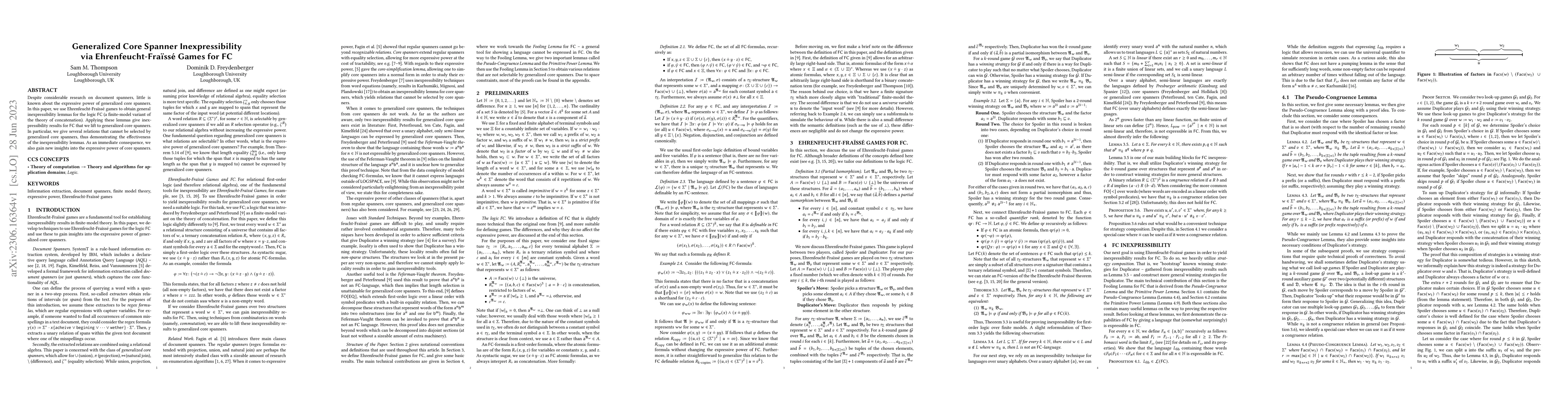 Thumbnail for Generalized Core Spanner Inexpressibility via Ehrenfeucht-Fra\"iss\'e
  Games for FC
