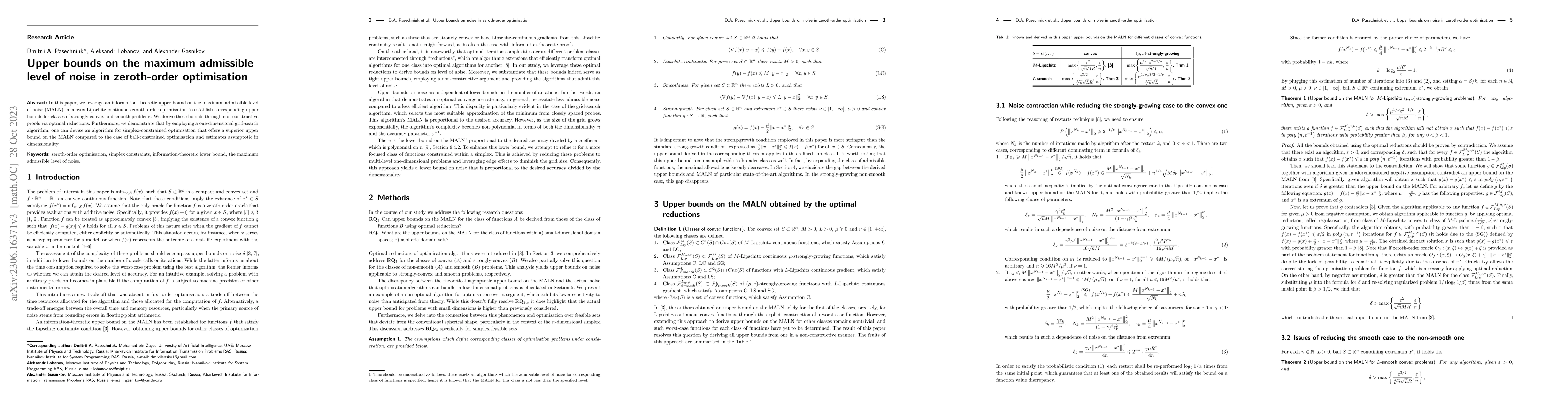 Thumbnail for Upper bounds on the maximum admissible level of noise in zeroth-order
  optimisation