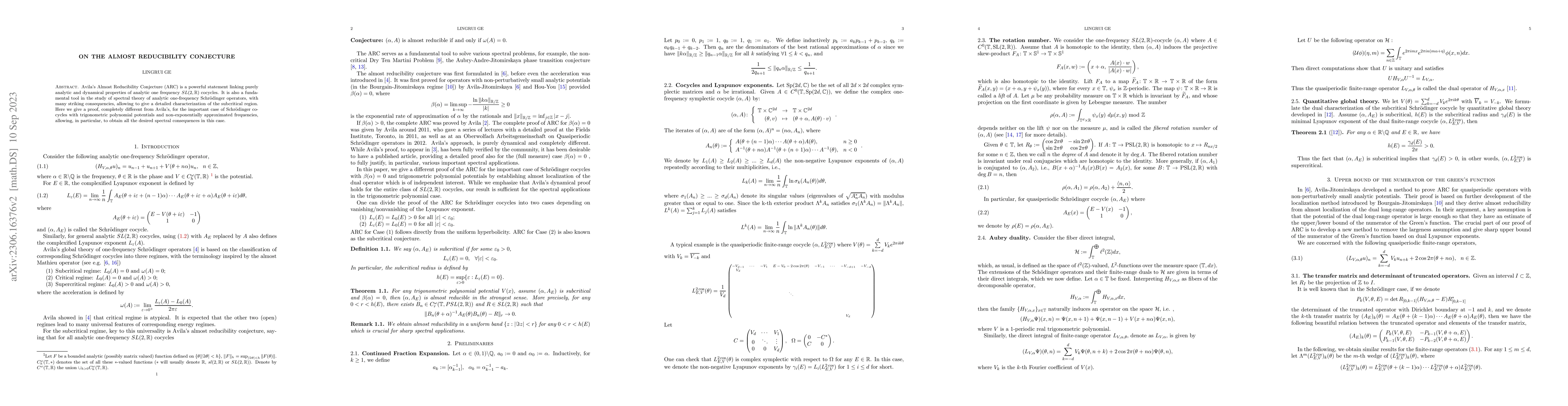 Thumbnail for On the almost reducibility conjecture