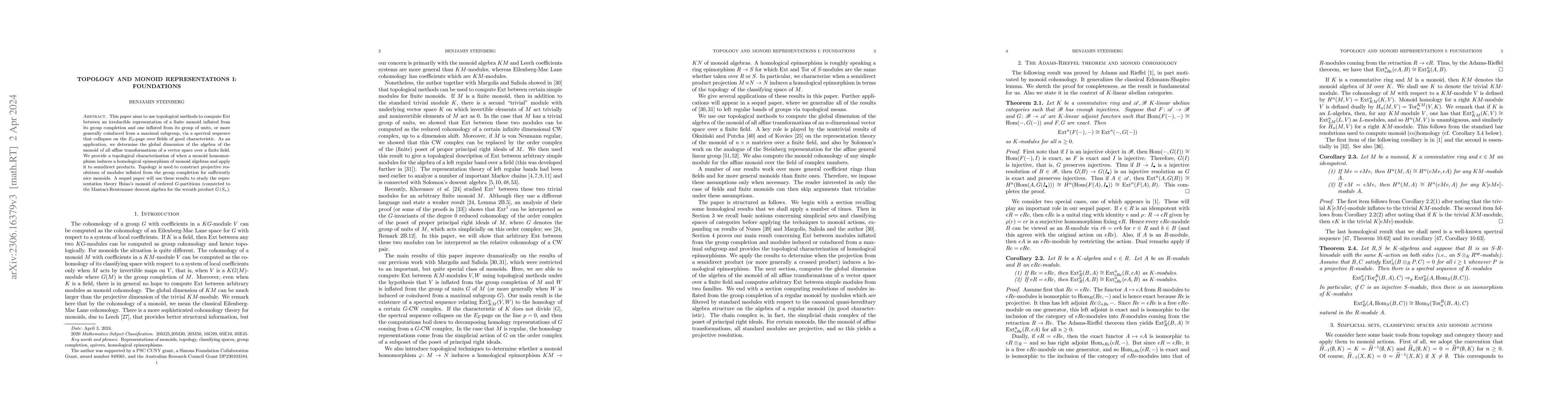 Thumbnail for Topology and monoid representations I: Foundations