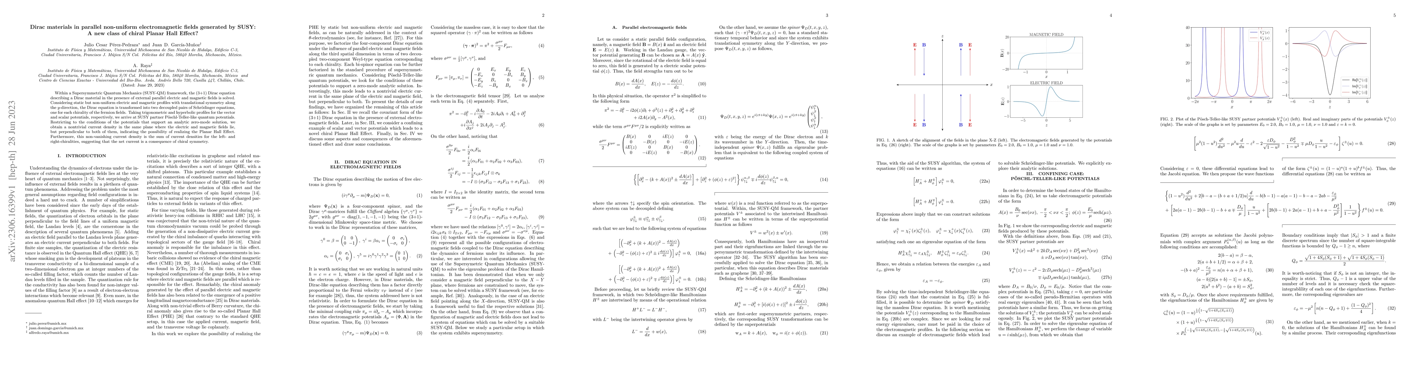 Thumbnail for Dirac materials in parallel non-uniform electromagnetic fields generated
  by SUSY: A new class of chiral Planar Hall Effect?
