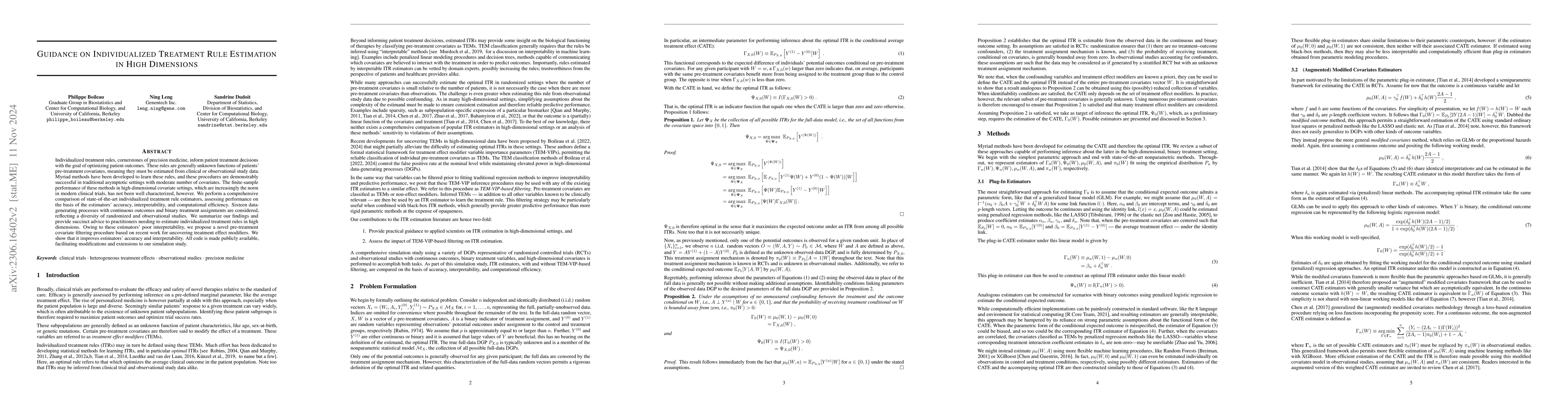 Thumbnail for Guidance on Individualized Treatment Rule Estimation in High Dimensions