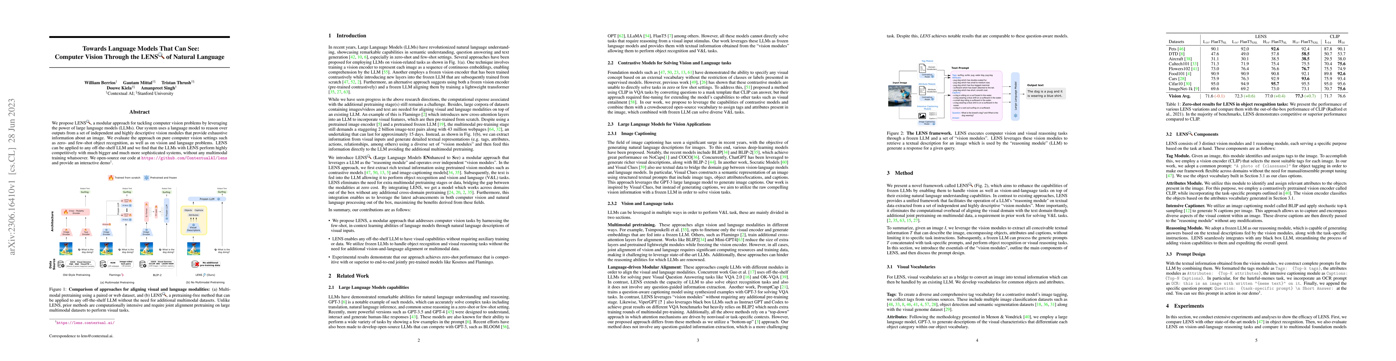 Thumbnail for Towards Language Models That Can See: Computer Vision Through the LENS
  of Natural Language