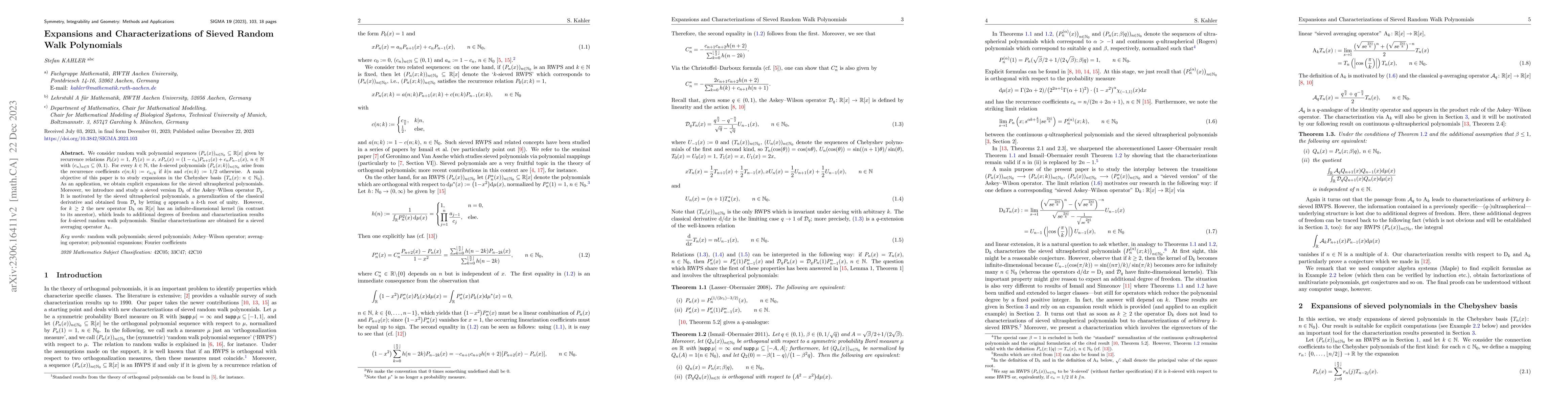Thumbnail for Expansions and Characterizations of Sieved Random Walk Polynomials