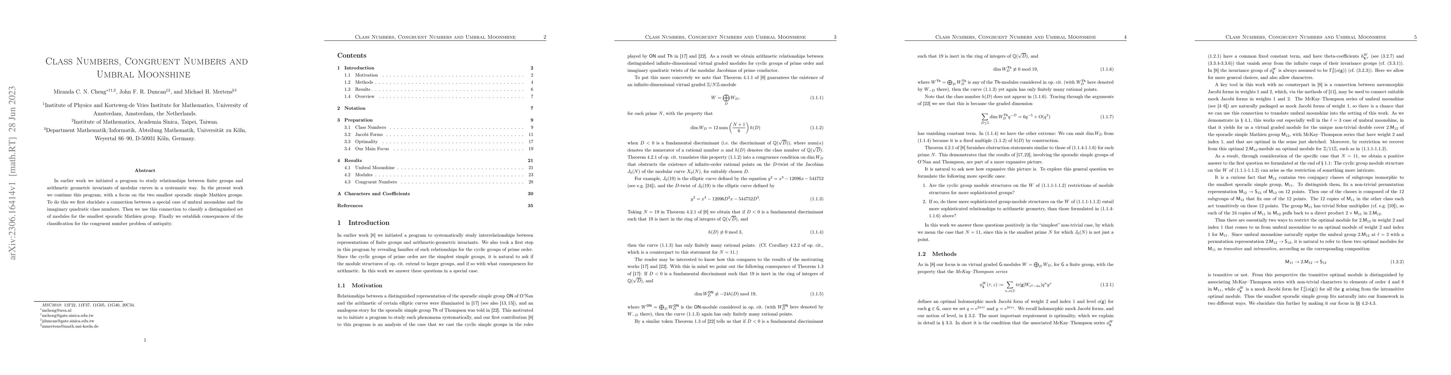 Thumbnail for Class Numbers, Congruent Numbers and Umbral Moonshine