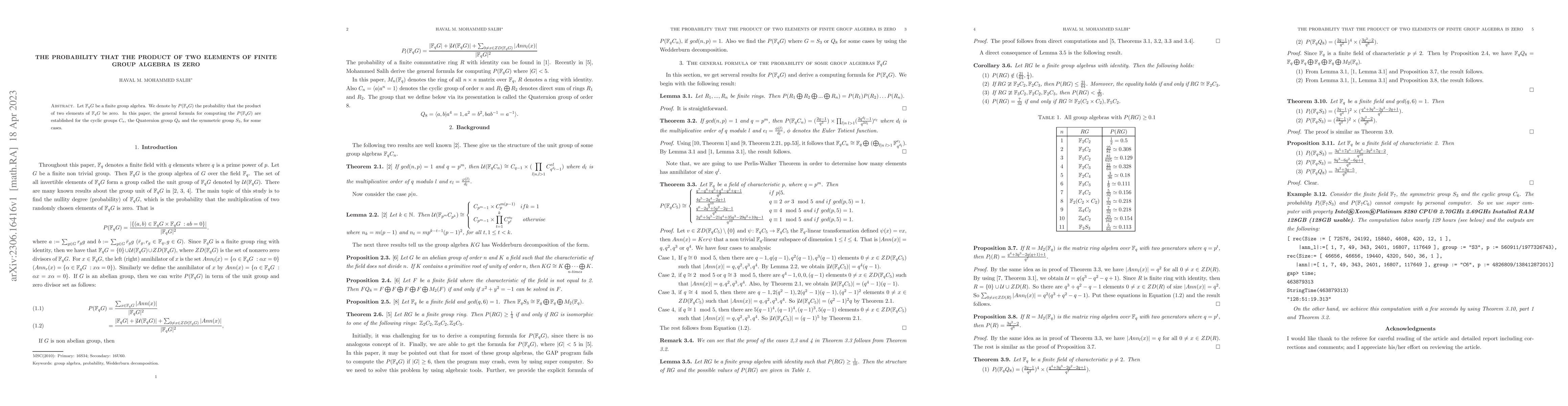 Thumbnail for The probability that the product of two elements of finite group algebra
  is zero