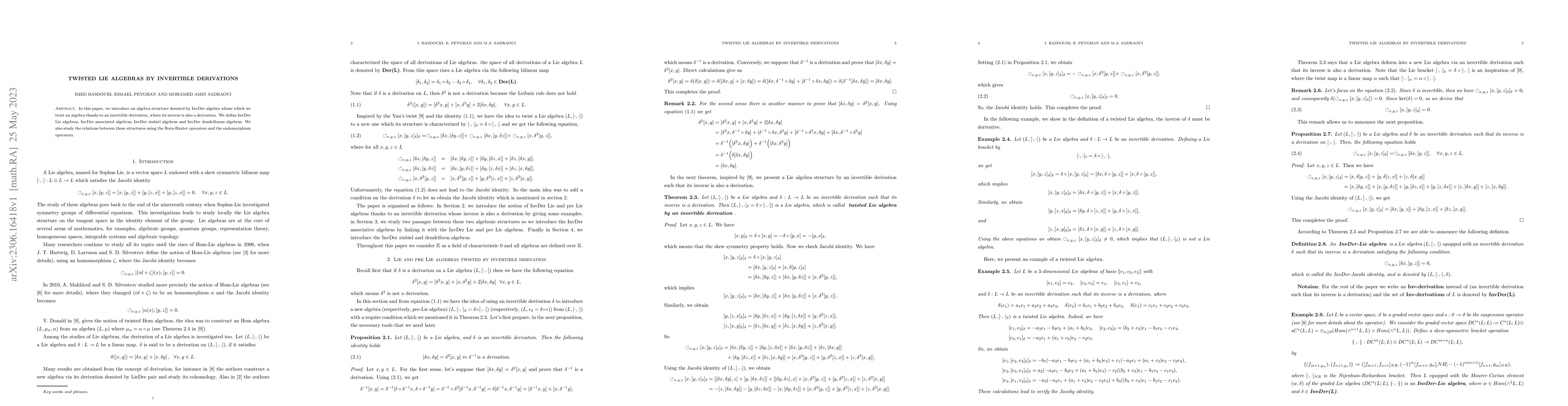 Thumbnail for Twisted Lie algebras by invertible derivations