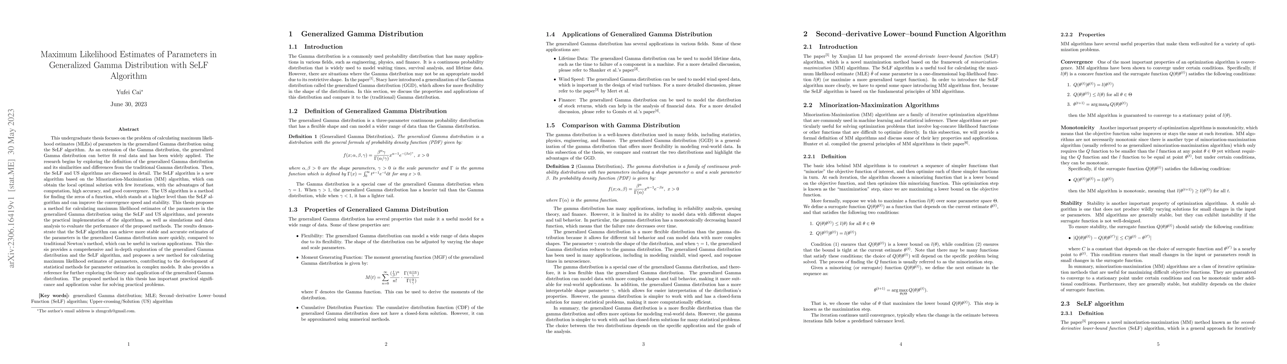 Thumbnail for Maximum Likelihood Estimates of Parameters in Generalized Gamma
  Distribution with SeLF Algorithm