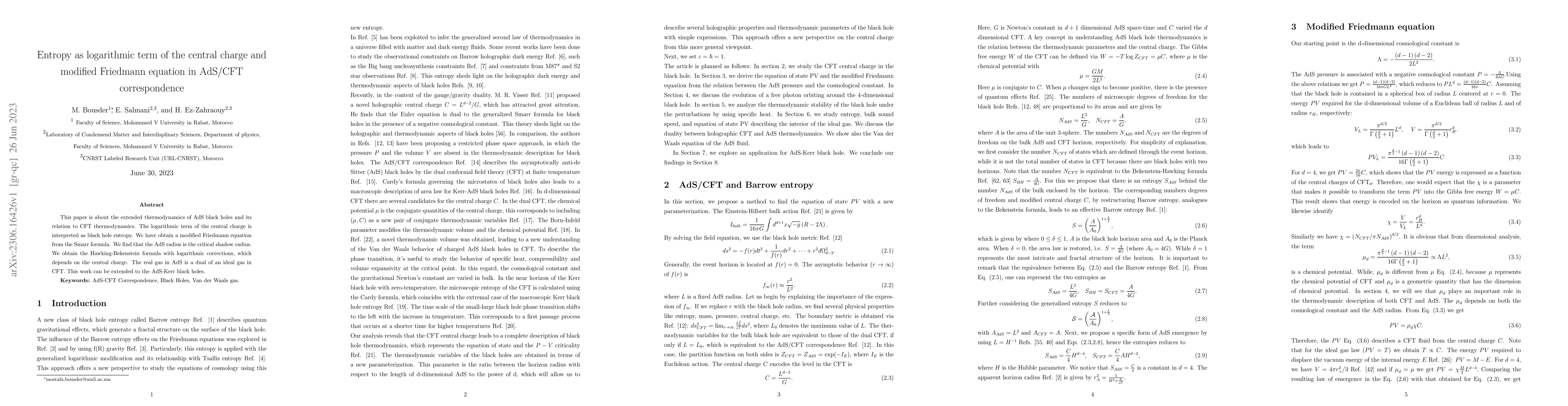 Thumbnail for Entropy as logarithmic term of the central charge and modified Friedmann
  equation in AdS/CFT correspondence