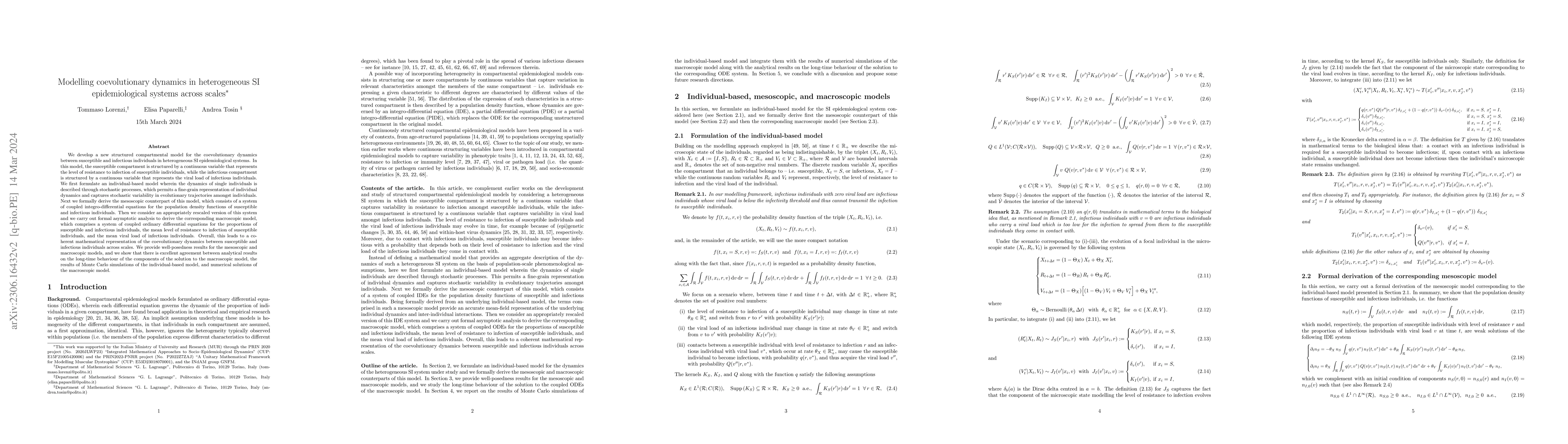 Thumbnail for Modelling coevolutionary dynamics in heterogeneous SI epidemiological
  systems across scales