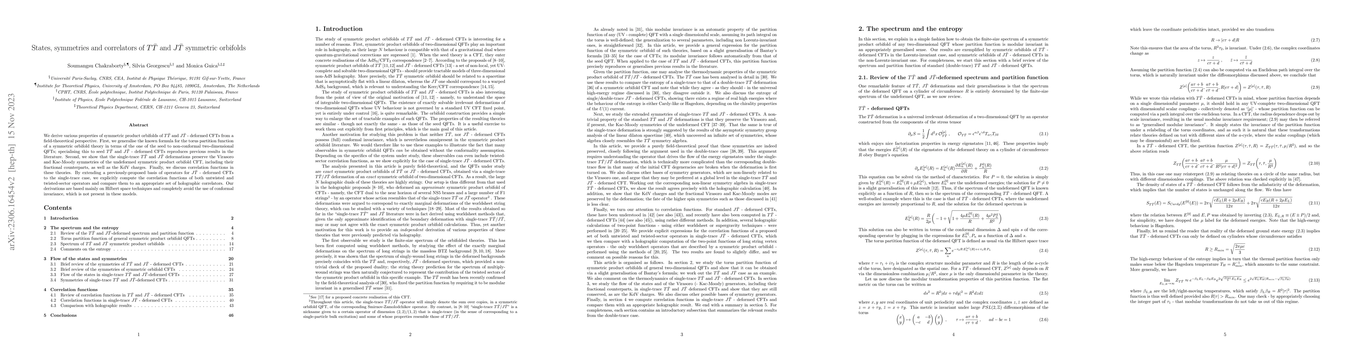 Thumbnail for States, symmetries and correlators of $T\bar{T}$ and $ J\bar{T} $
  symmetric orbifolds