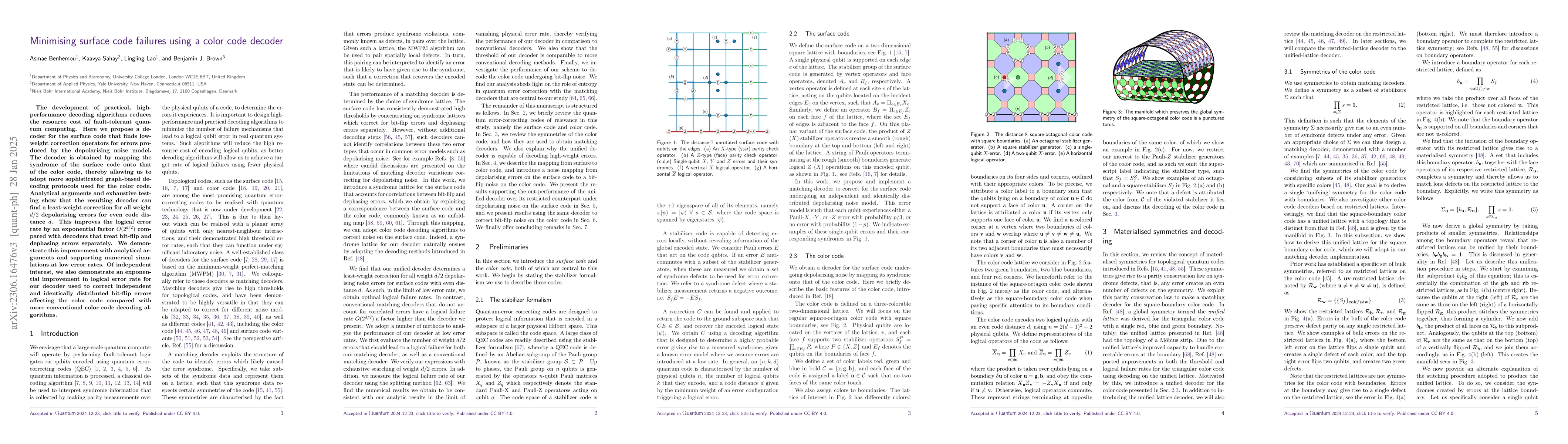 Thumbnail for Minimising surface-code failures using a color-code decoder