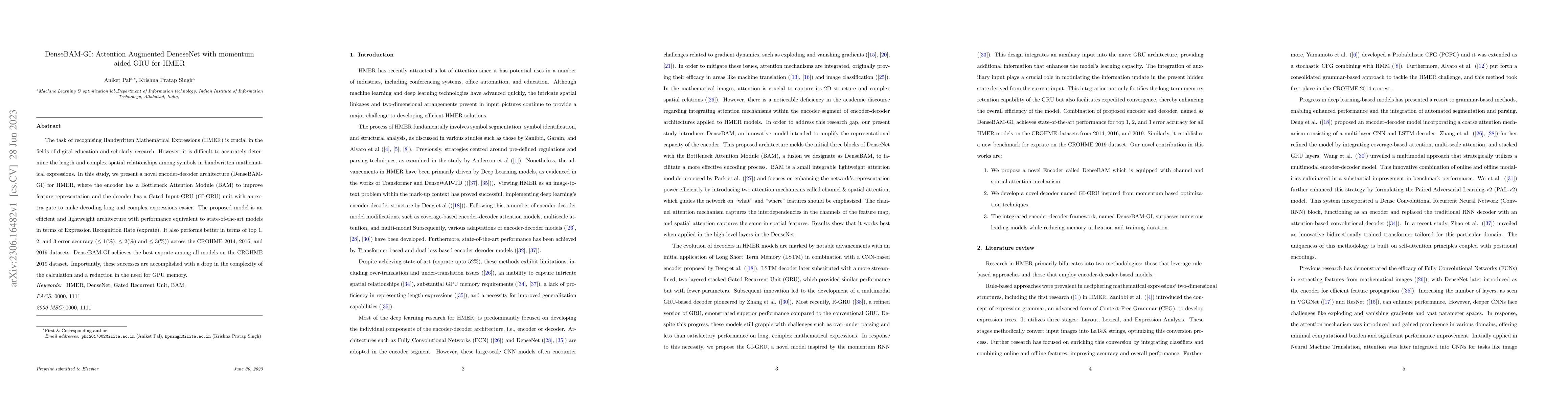 Thumbnail for DenseBAM-GI: Attention Augmented DeneseNet with momentum aided GRU for
  HMER