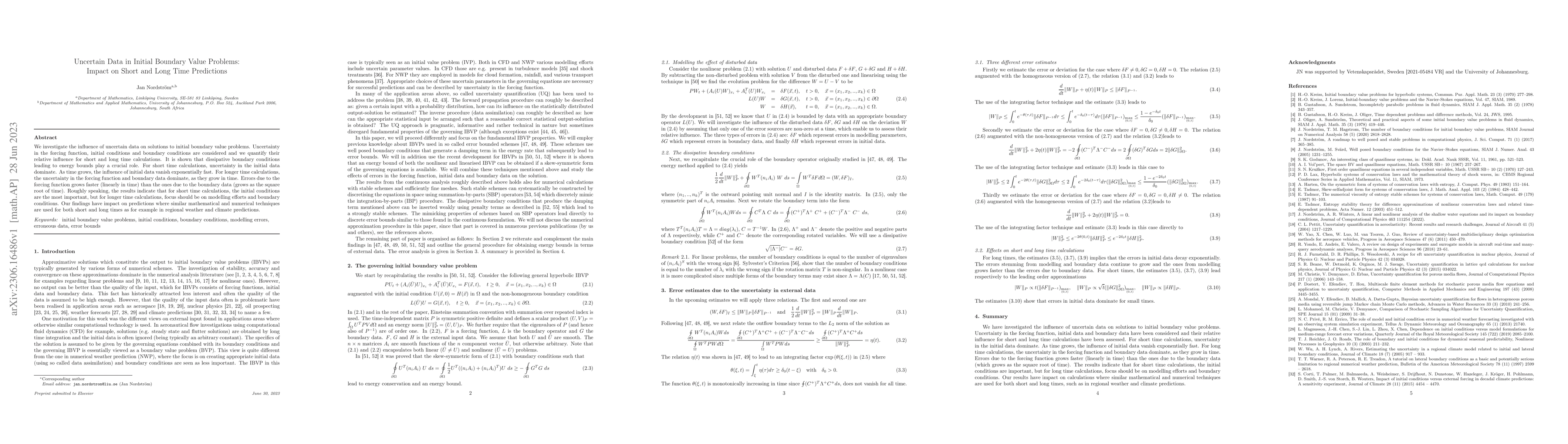 Thumbnail for Uncertain Data in Initial Boundary Value Problems: Impact on Short and
  Long Time Predictions