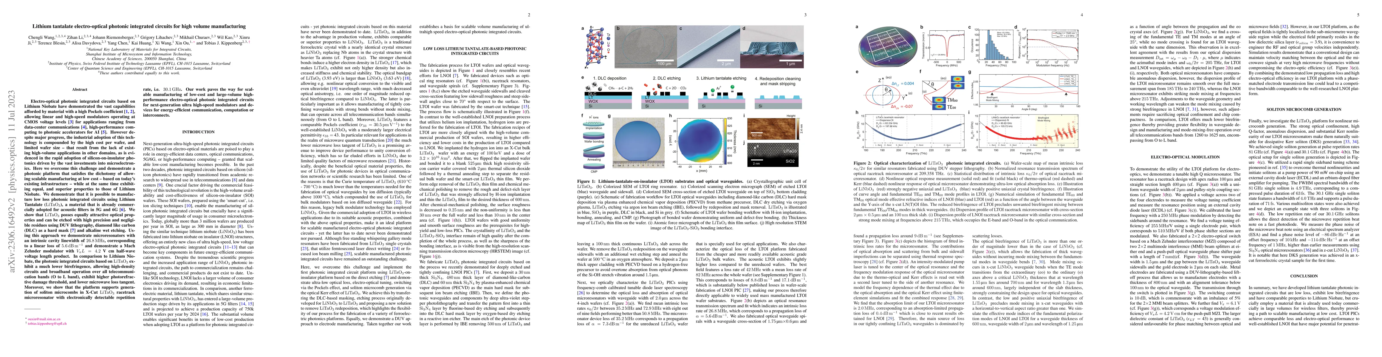 Thumbnail for Lithium tantalate electro-optical photonic integrated circuits for high
  volume manufacturing