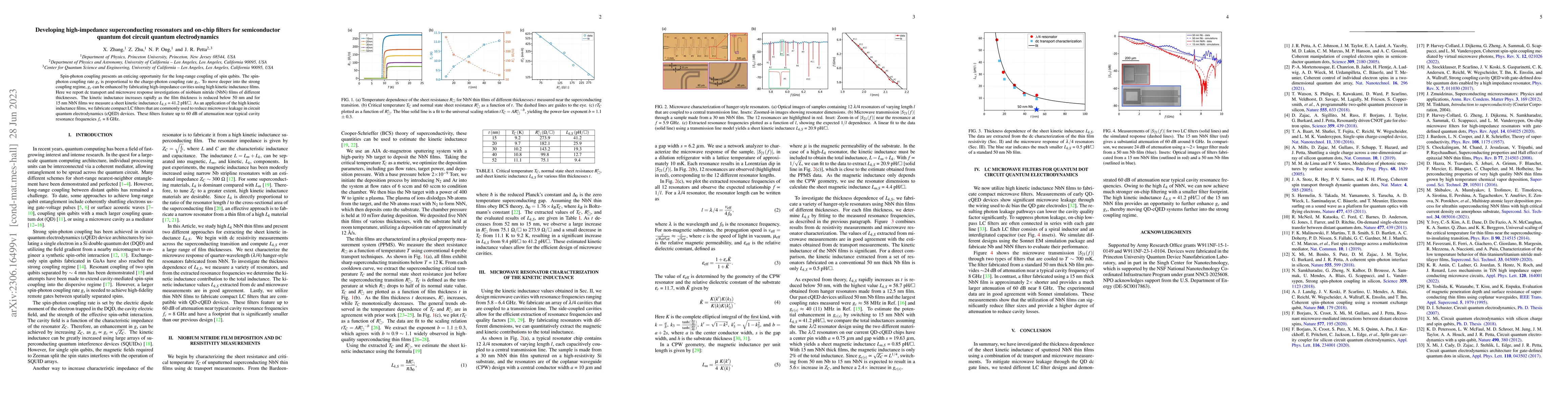 Thumbnail for Developing high-impedance superconducting resonators and on-chip filters
  for semiconductor quantum dot circuit quantum electrodynamics
