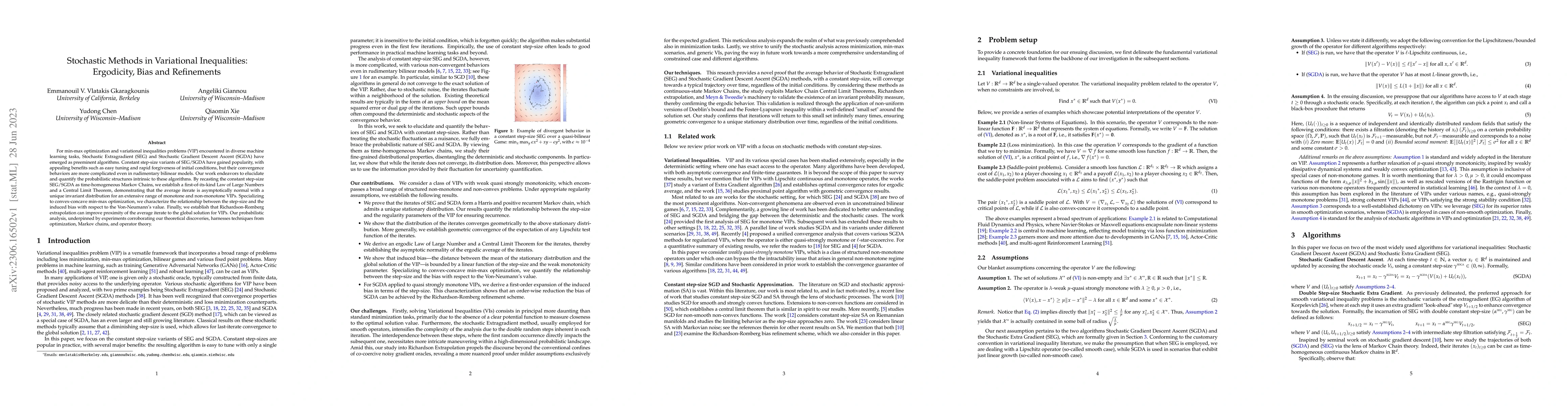 Thumbnail for Stochastic Methods in Variational Inequalities: Ergodicity, Bias and
  Refinements