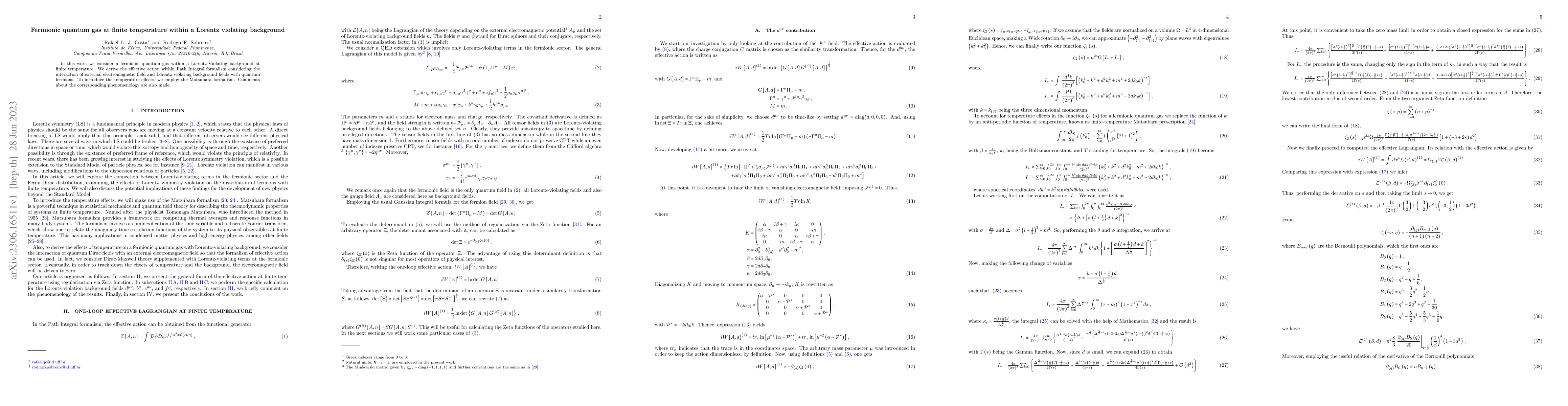 Thumbnail for Fermionic quantum gas at finite temperature within a Lorentz violating
  background