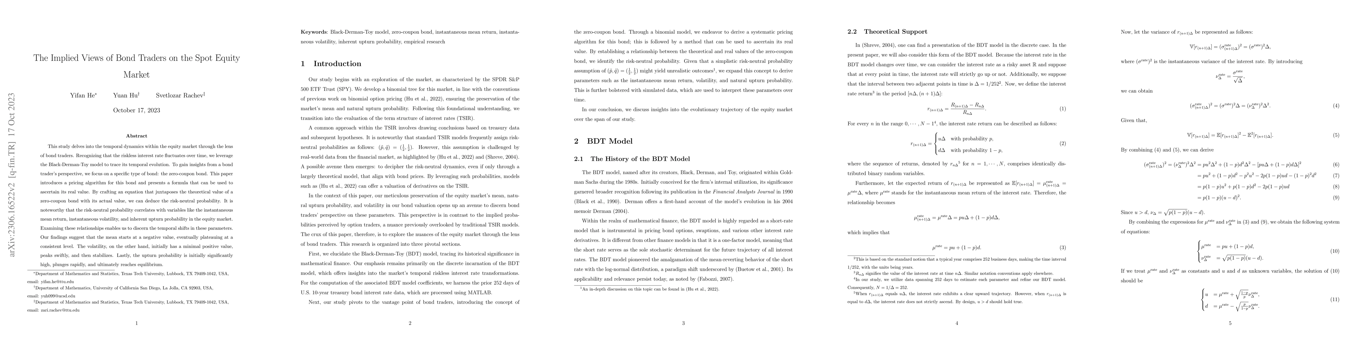 Thumbnail for The Implied Views of Bond Traders on the Spot Equity Market
